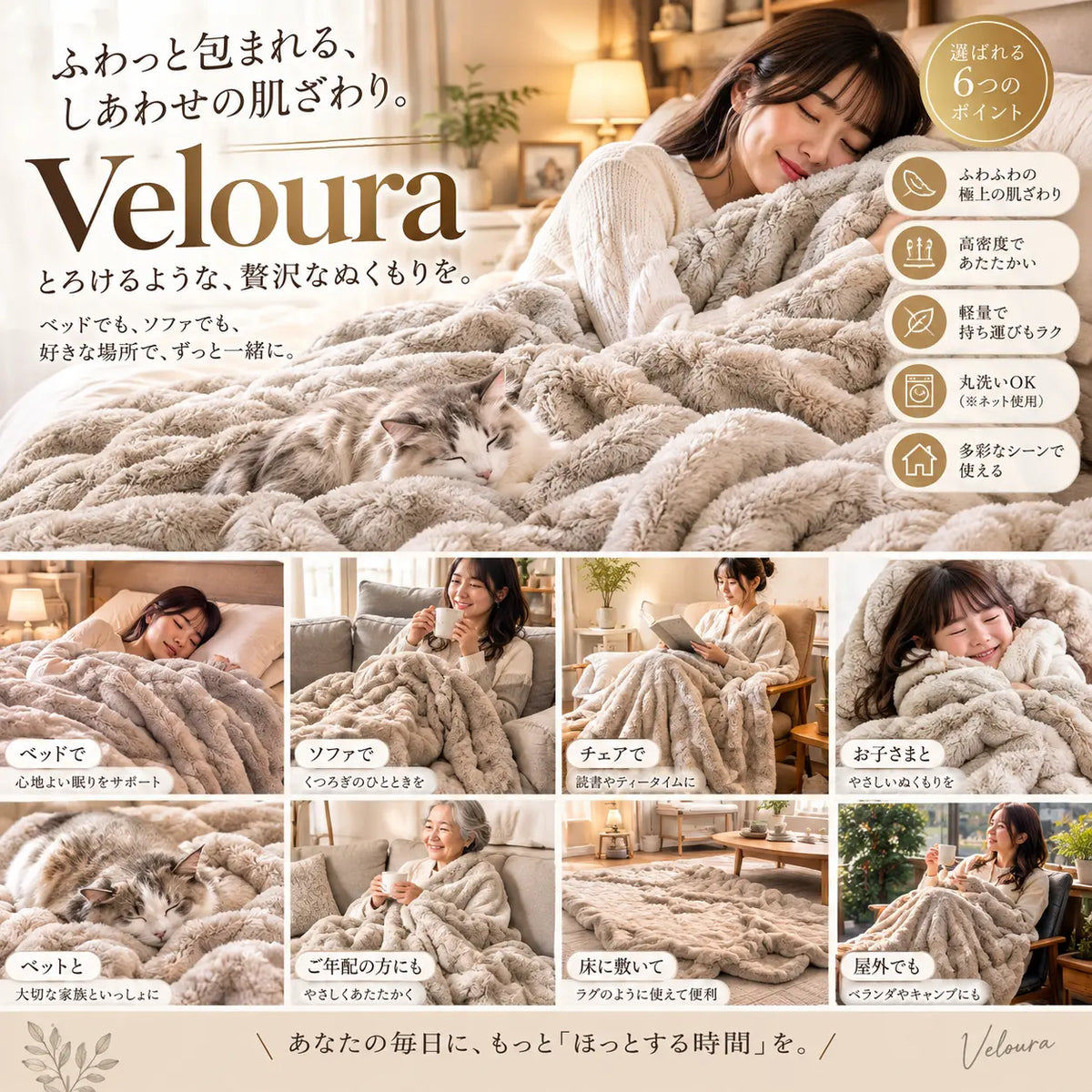 VELOURA™とろける手触り、包み込む上質毛布